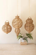 Set of Three Large Woven Seagrass and Iron Ornaments